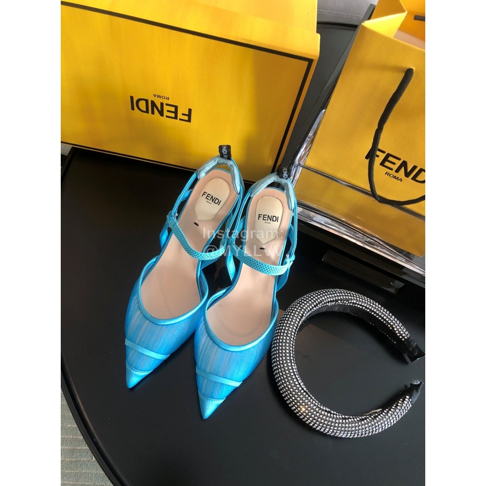 Fendi Spring And Summer New Sheepskin High Heel Sandals For Women Blue