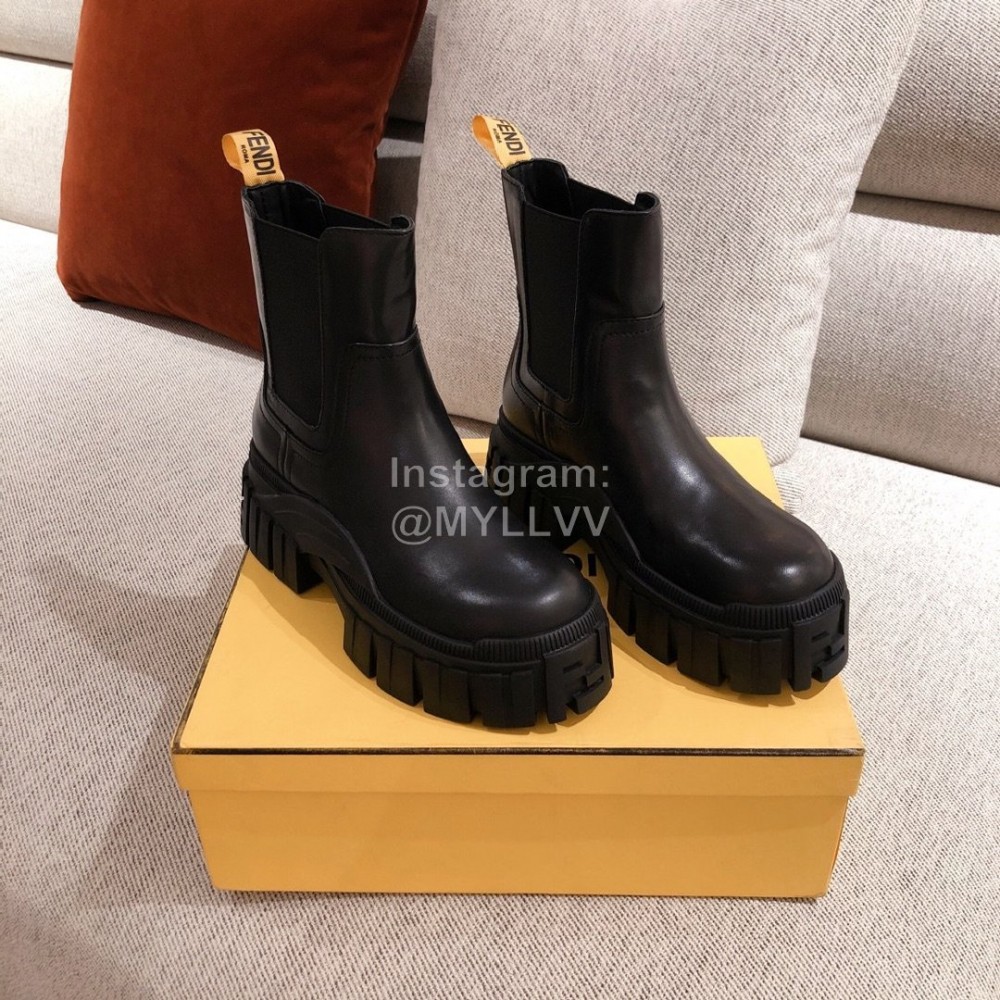 Fendi Fashion Thick Soles Leather Cool Boots For Women Black
