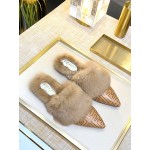 Fendi Autumn And Winter New Soft Warm Wool Pointed Sandals For Women Brown