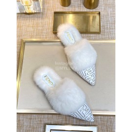 Fendi Autumn And Winter New Soft Warm Wool Pointed Sandals For Women White
