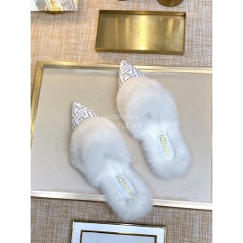 Fendi Autumn And Winter New Soft Warm Wool Pointed Sandals For Women White