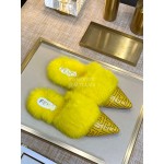 Fendi Autumn And Winter New Soft Warm Wool Pointed Sandals For Women Yellow