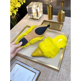 Fendi Autumn And Winter New Soft Warm Wool Pointed Sandals For Women Yellow