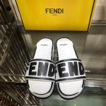 Fendi Summer Letter Print Flat Heel Slippers For Women White