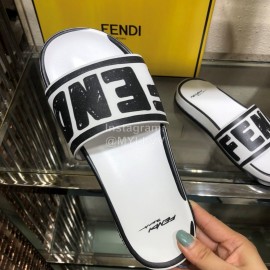 Fendi Summer Letter Print Flat Heel Slippers For Women White