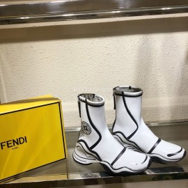 Fendi Fashion Patent Leather Line Boots For Women White