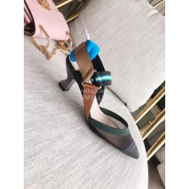 Fendi Silk Cowhide Fashion High Heel Sandals For Women Blue