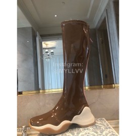 Fendi Fashion Patent Leather Thick Soled Boots For Women Brown
