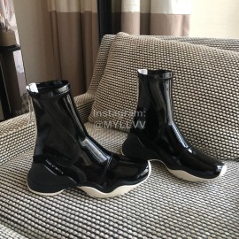 Fendi Fashion Patent Leather Thick Soled Short Boots For Women Black