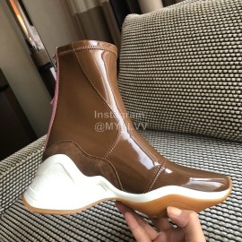 Fendi Fashion Patent Leather Thick Soled Short Boots For Women Brown