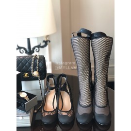 Fendi Autumn Winter Black Mesh Calf High Heeled Boots For Women 