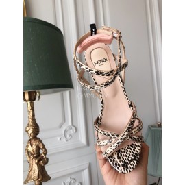 Fendi Summer New Leopard Print Leather High Heel Sandals For Women 