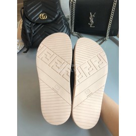 Fendi Fashion Printed Silk Leather Slippers For Women Coffee