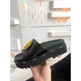 Fendi Summer New Black Patent Leather Slippers For Women 