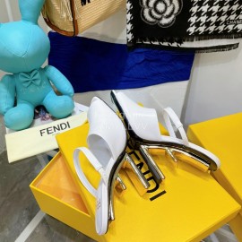 Fendi Collection First Cowhide High Heeled Slippers White