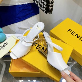 Fendi Collection First Cowhide High Heeled Slippers White