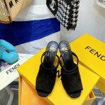 Fendi Collection First Cowhide High Heeled Slippers Coffee