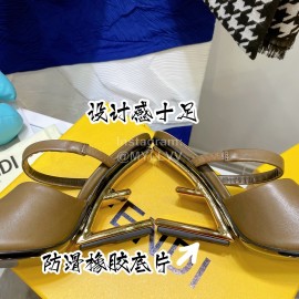 Fendi Collection First Cowhide High Heeled Slippers Brown