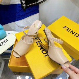 Fendi Collection First Cowhide High Heeled Slippers Beige