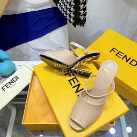 Fendi Collection First Cowhide High Heeled Slippers Beige