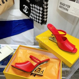 Fendi Collection First Cowhide High Heeled Slippers Red