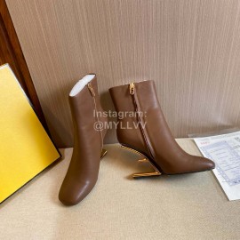 Fendi Collection First Cowhide High Heeled Boots For Women Brown