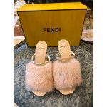 Fendi First Cowhide Wool High Heeled Slippers For Women Pink