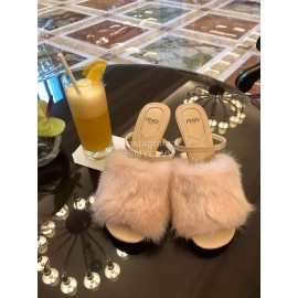 Fendi First Cowhide Wool High Heeled Slippers For Women Pink