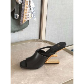 Fendi First Cowhide High Heeled Slippers For Women Black