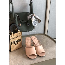 Fendi First Cowhide High Heeled Slippers For Women Beige