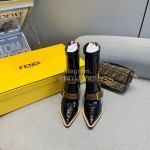 Fendi Patent Leather High Heeled Short Boots For Women Black