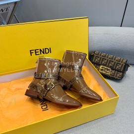 Fendi Fashion Patent Leather Short Boots For Women Brown