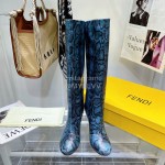 Fendi Python Leather High Heeled Long Boots For Women Blue