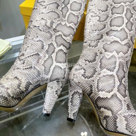 Fendi Python Leather High Heeled Long Boots For Women 