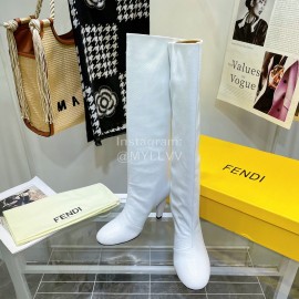 Fendi Python Leather High Heeled Long Boots For Women White
