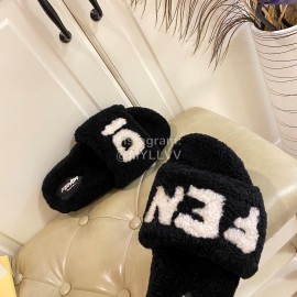 Fendi Warm Wool Slippers For Men And Women Black