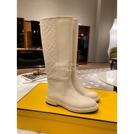 Fendi Autumn Winter Leather Long Boots For Women White