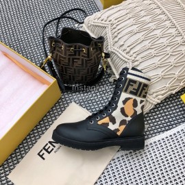 Fendi Autumn And Winter Leather Lace Up Boots For Women