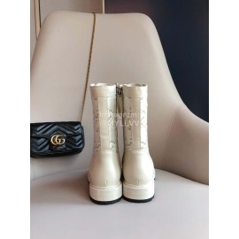Fendi Fashion Autumn And Winter White Leather Boots For Women 