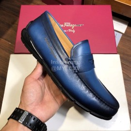 Ferragamo Calf Leather Business Shoes For Men Blue
