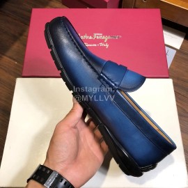 Ferragamo Calf Leather Business Shoes For Men Blue