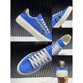 Ferragamo Calf Leather Casual Shoes For Men Blue