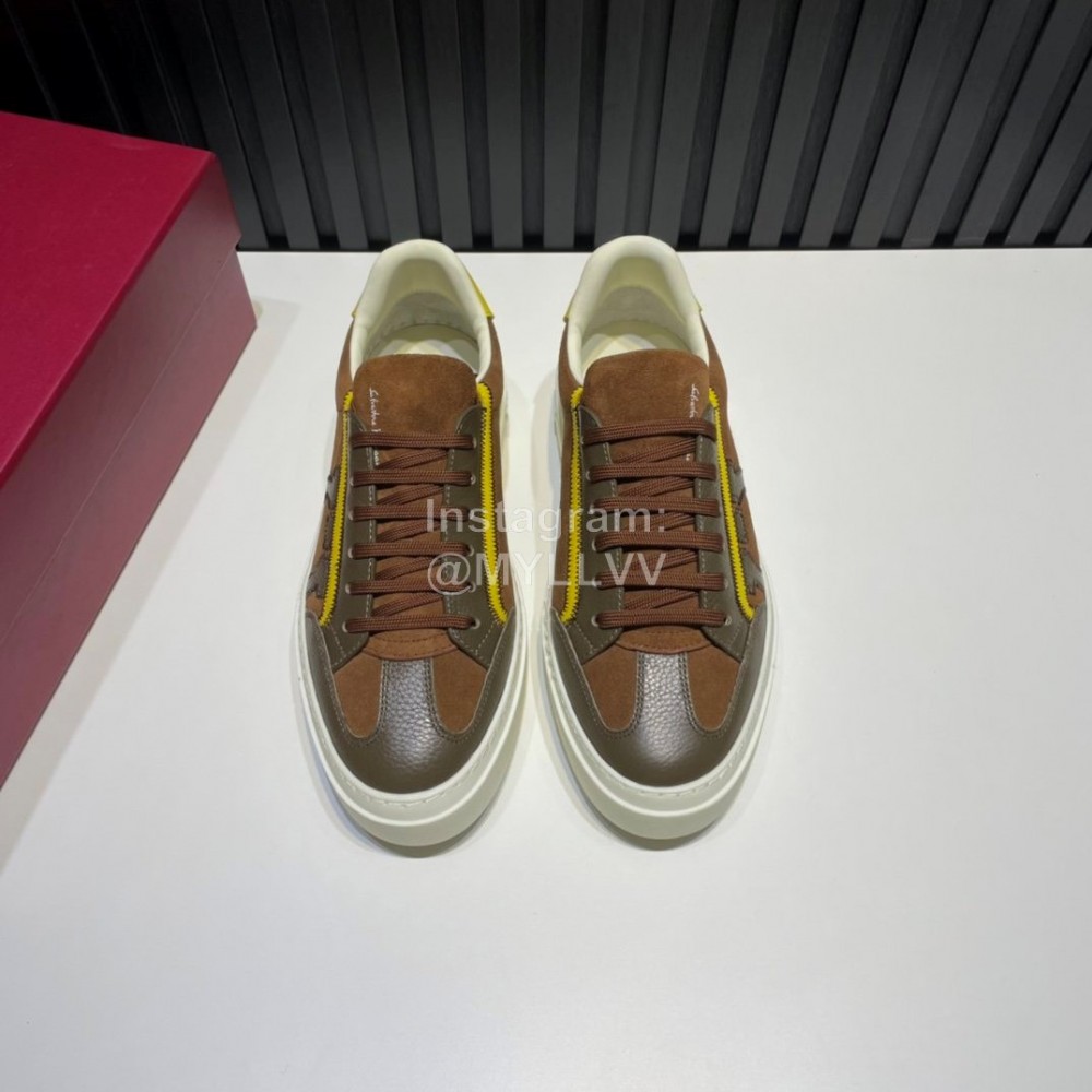 Ferragamo Calf Leather Casual Shoes For Men Brown