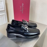 Ferragamo Cowhide Gancini Buckle Business Shoes For Men 