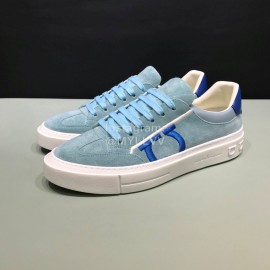 Ferragamo Calf Leather Casual Sneakers For Men Blue