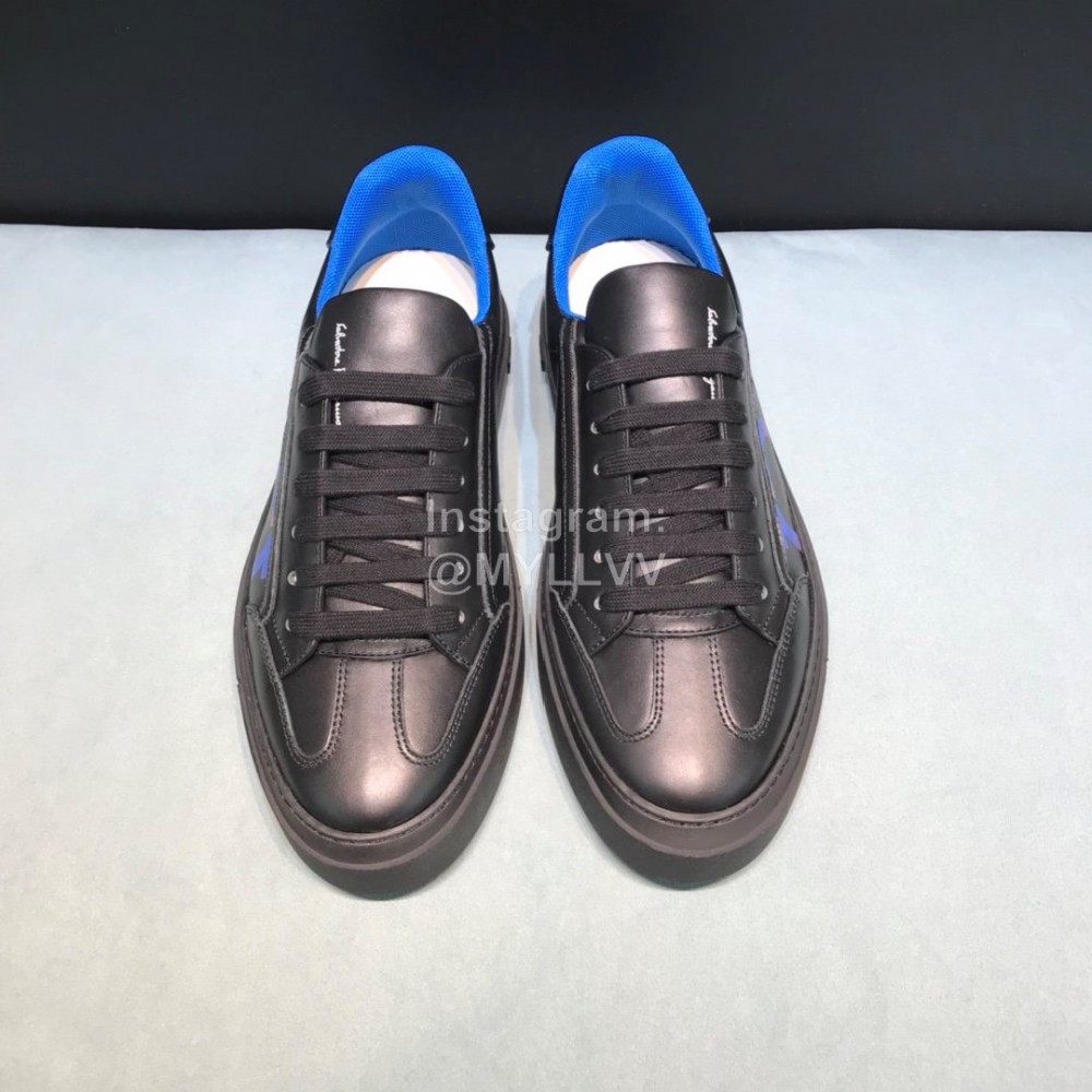 Ferragamo Fashion Black Calf Leather Casual Sneakers For Men 