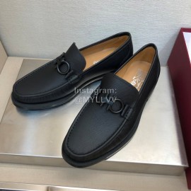 Ferragamo Black Calf Leather Gancini Buckle Shoes For Men