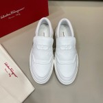 Ferragamo Fashion Calf Leather Casual Loafers For Men White