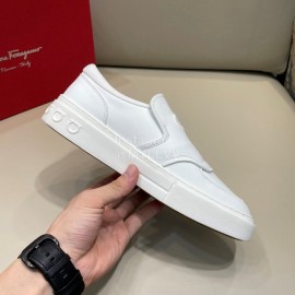 Ferragamo Fashion Calf Leather Casual Loafers For Men White