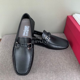 Ferragamo Black Calf Leather Business Shoes For Men